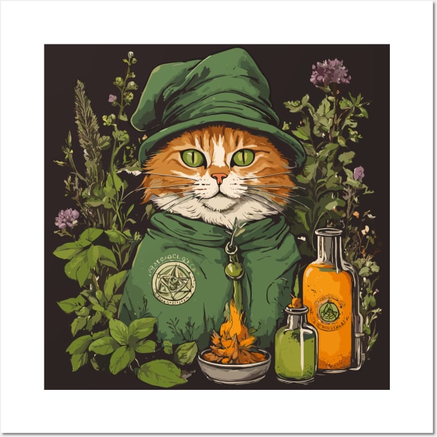 Herbalist Cat Wall Art by Ray Crimson